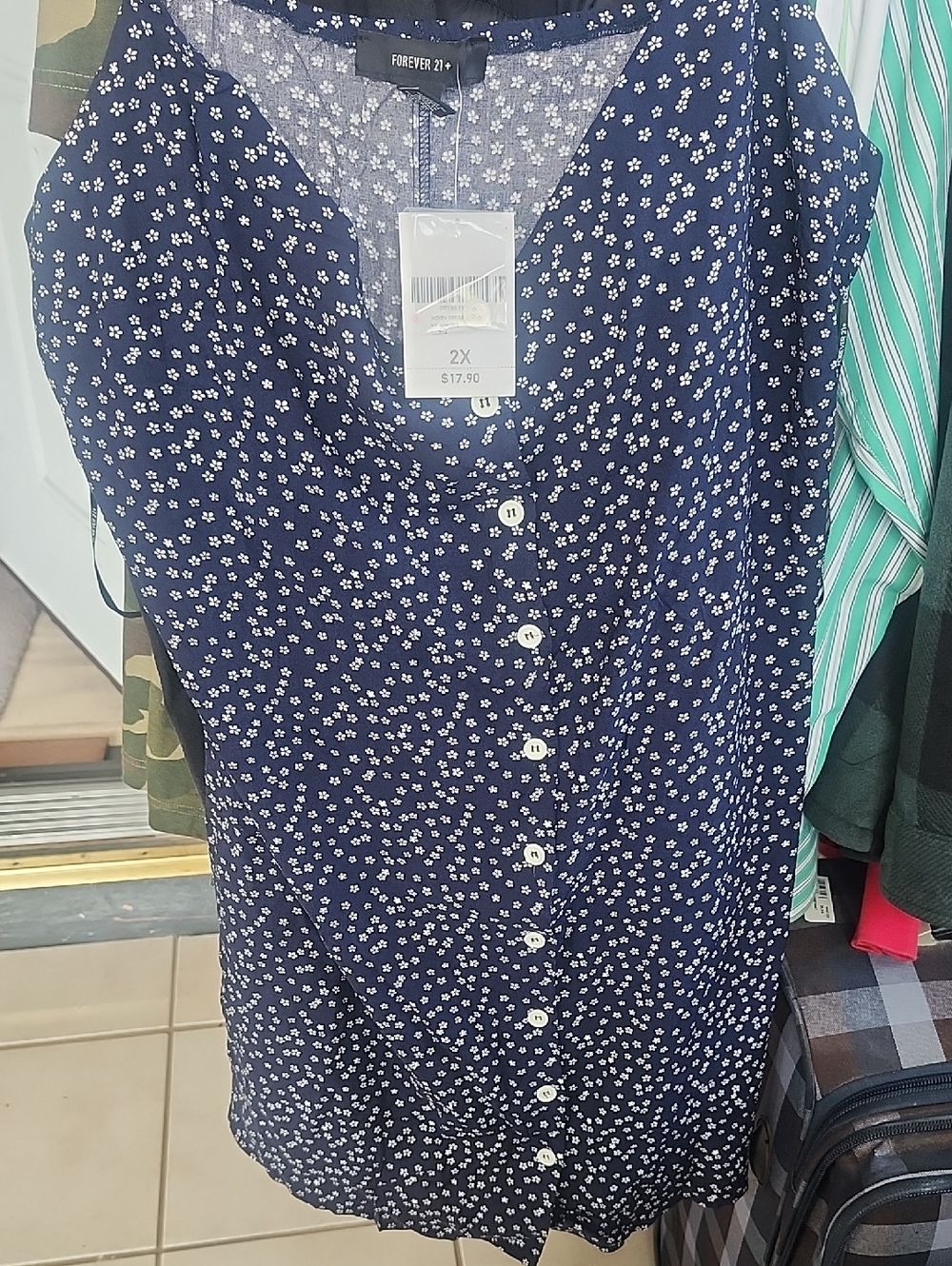 Forever 21 Navy Blue Floral Button-Front Sundress